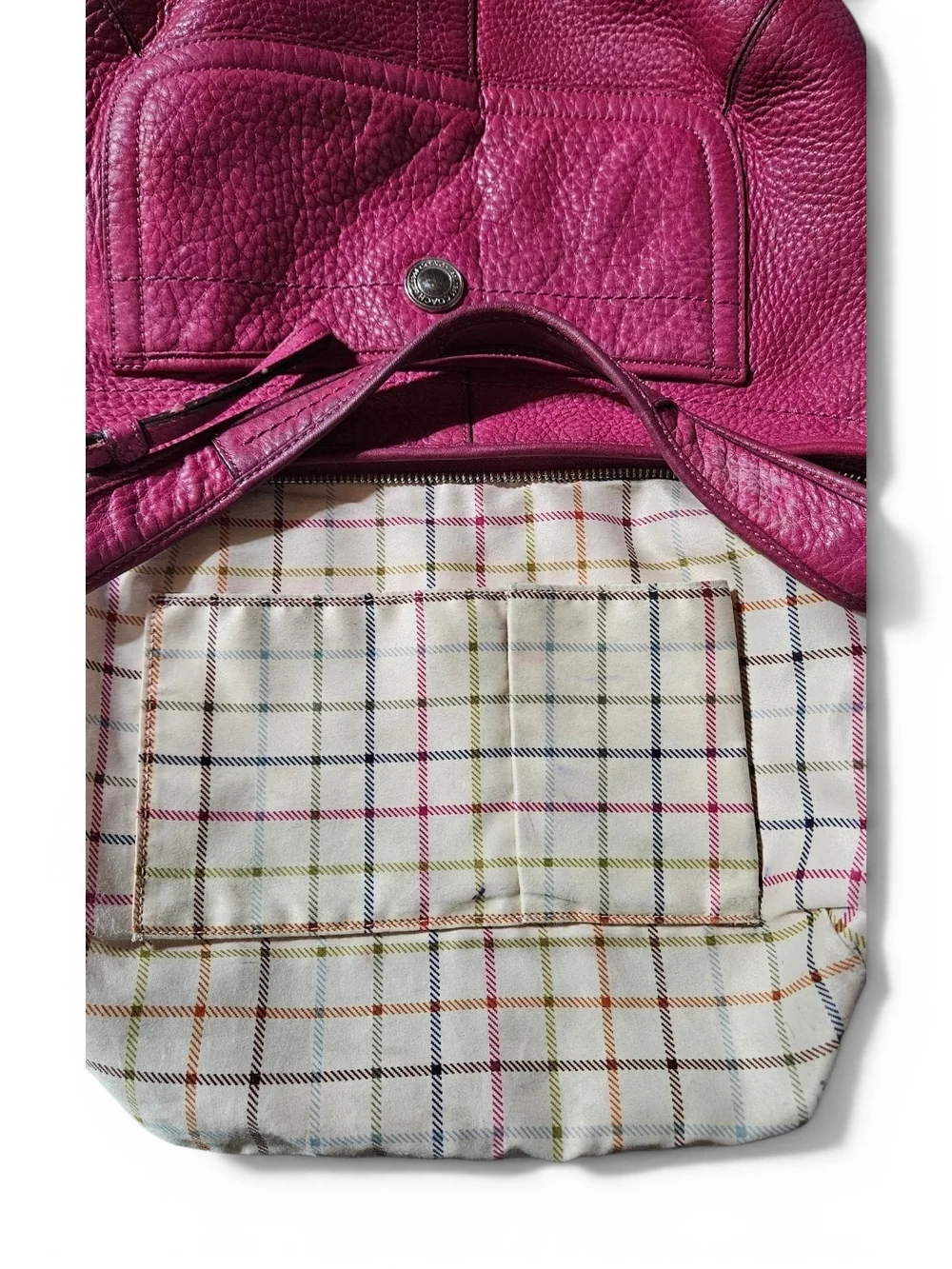 Coach ERGO TATTERSAL Fushia Pebbled Leather Shoulder Bag W/Scarf & Charm - Picture 12 of 14